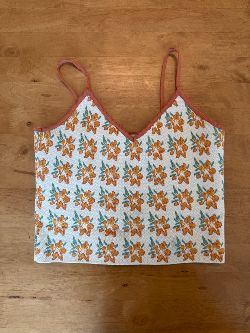 Zara White Knit Tank Top with Orange Floral Print
